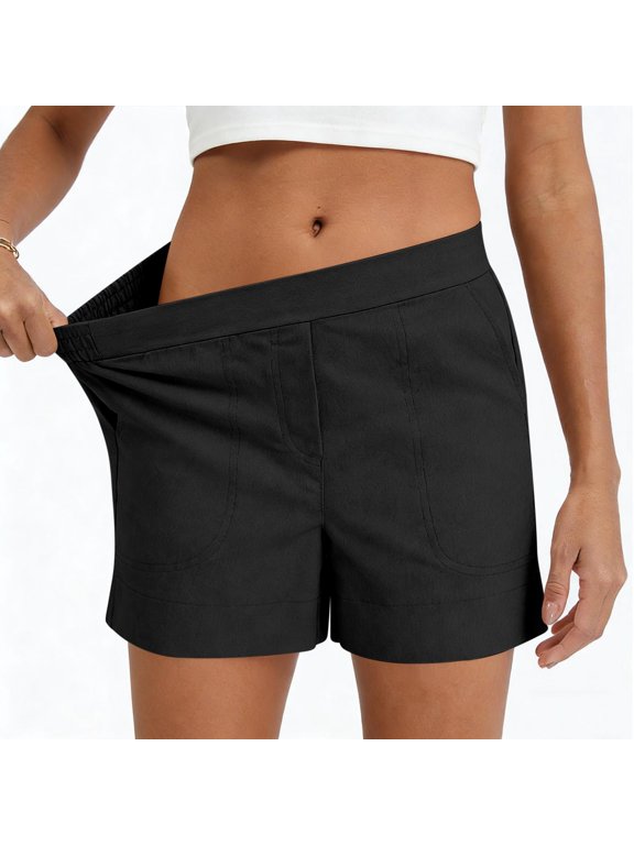 Women’s Elastic Waist Shorts with Pocket,Casual Office Work Dress Shorts Black,Women's Plus XXXL