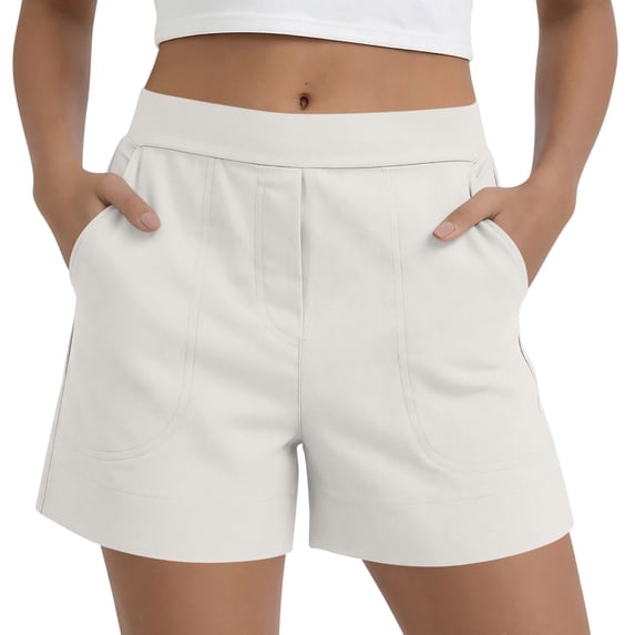 Binmer Women’s Elastic Waist Shorts with Pocket,Casual Office Work Dress Shorts Gray,Women's Plus L