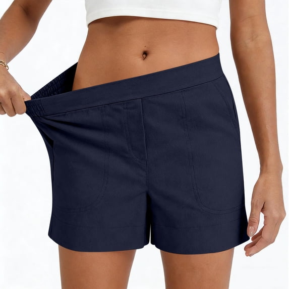 Binmer Women’s Elastic Waist Shorts with Pocket,Casual Office Work Dress Shorts Navy,Women's Plus XXXL