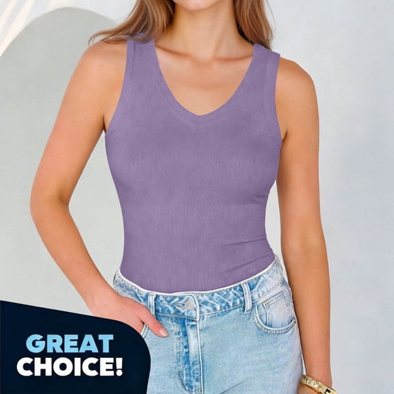 Binmer Women's Fitted Crewneck Tank Top, Everyday Seamless Tanks, Women's Plus Purple,Size XXL