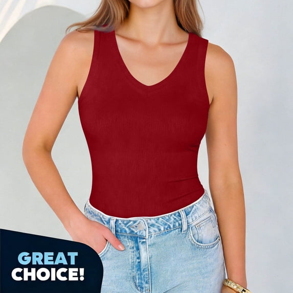 Binmer Women's Fitted Crewneck Tank Top, Everyday Seamless Tanks, Women's Plus Wine,Size XXL