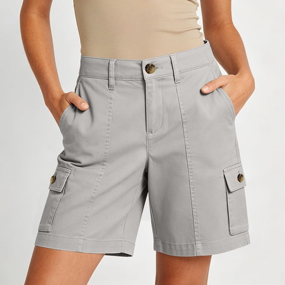 Binmer Women’s High Waist Button Cargo Shorts,Casual Summer Workout Shorts with Pockets Gray,Women's Plus XL