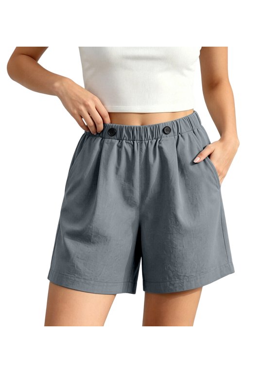 Women's High Waist Elastic Waist Shorts, Casual Summer Pants with Pockets Gray,Women's Plus XXXXL