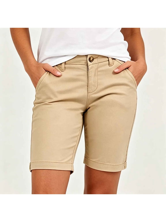 Women's High Waist Stretch Shorts,Casual Office Shorts with Pockets Khaki,Women's Plus XL