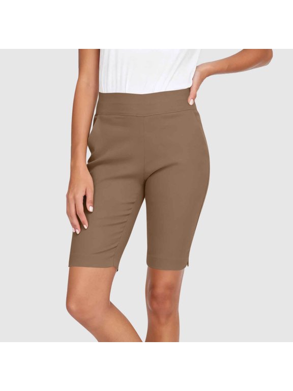 Women's High Waist Stretchy Shorts,Solid Color Shorts for Yoga and Everyday Wear Brown,Women's Plus XXL