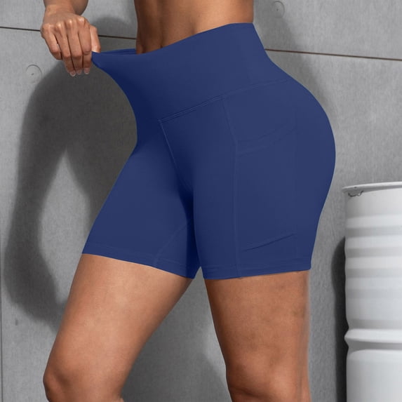 Binmer Women's High Waist Tummy Control Biker Shorts, Seamless Butt Lifting Workout Yoga Shorts a-Blue,Women's Plus L