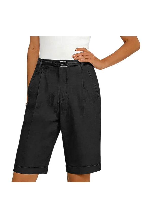 Women's High Waisted Bermuda Shorts,Tailored Knee Length Workwear Shorts Black,Women's Plus L