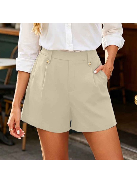 Women's High Waisted Dress Shorts with Pockets ,Business Casual Office Daily Wear Short Khaki,Women's Plus L