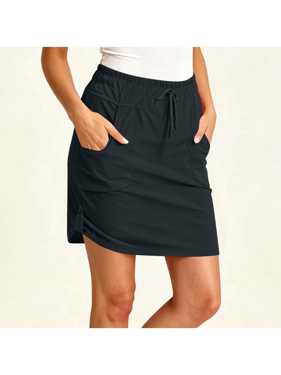 Women's High Waisted Elastic Waist Cargo Skirt with Pockets ,Lightweight Casual Athletic Skirt Black,Women's Plus S