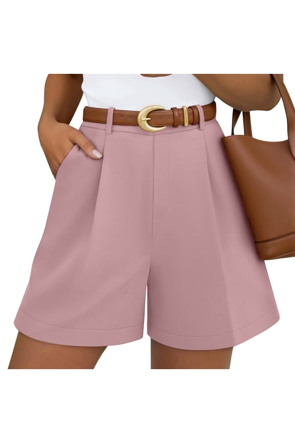 Women's High Waisted Pleated Wide Leg Dress Shorts with Belt,Business Casual Office Short with Pockets Pink,Women's Plus XL