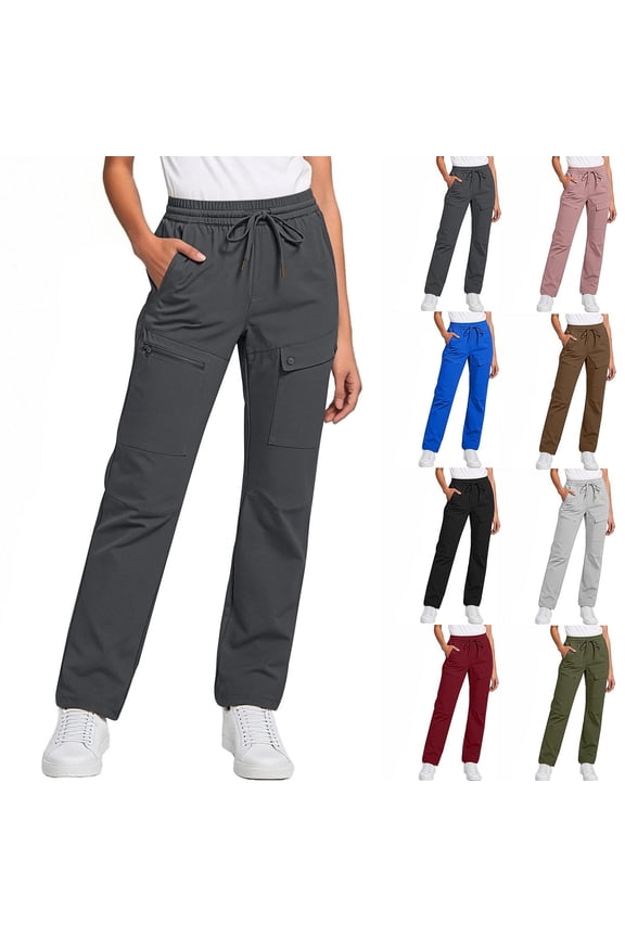 Women's High Waisted Straight Leg Cargo Pants with Pockets,Drawstring Casual Loose Jogger Pants Green,Womens Plus XXL