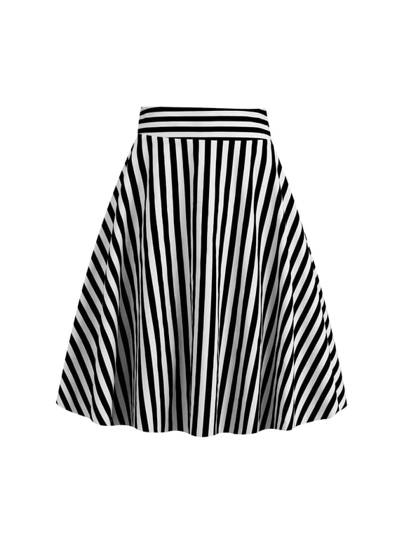 Women's High Waisted Striped Pleated A Line Skirt,Casual Flared Skirt Black,Women's Plus S