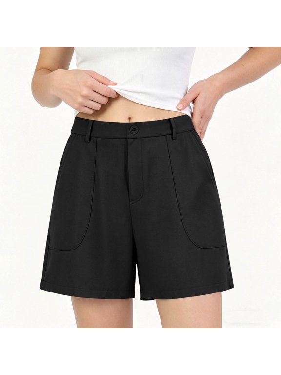 Women's High Waisted Tailored Shorts,Casual Office Wear Dress Shorts with Pockets Black,Women's Plus S