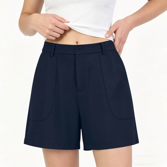 Binmer Women's High Waisted Tailored Shorts,Casual Office Wear Dress Shorts with Pockets Navy,Women's Plus L