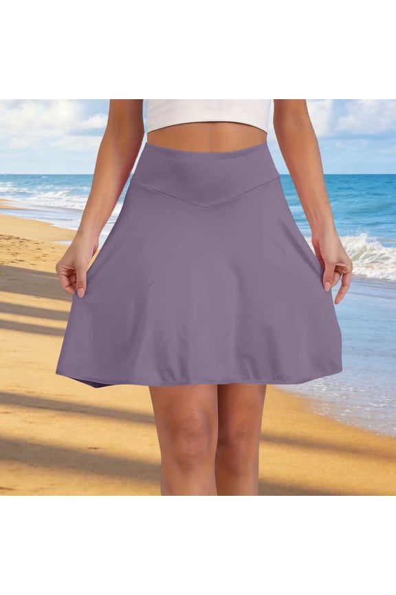 Women's High Waisted Yoga Skirt Shorts ,Summer Solid Color Athletic Running Skort Purple,Women's Plus S