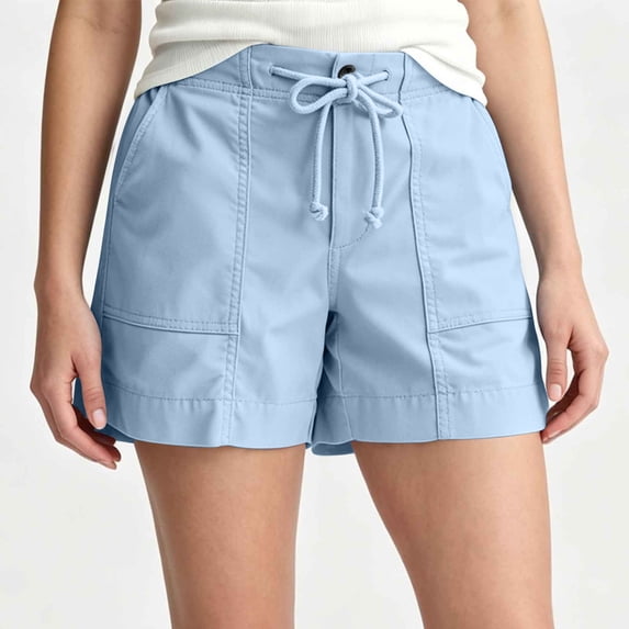 Binmer Women's Lightweight High Waisted Drawstring Shorts with Pockets ,Casual Summer Shorts Blue,Women's Plus XXXL