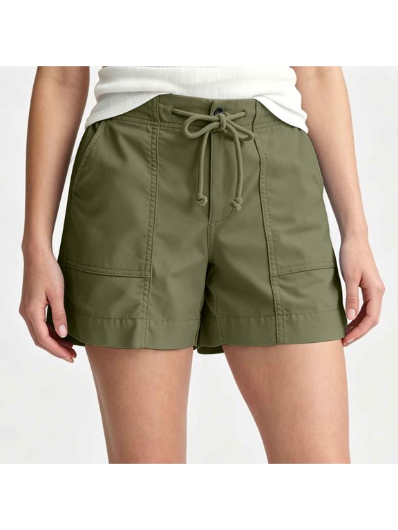 Women's Lightweight High Waisted Drawstring Shorts with Pockets ,Casual Summer Shorts Green,Women's Plus XXXL