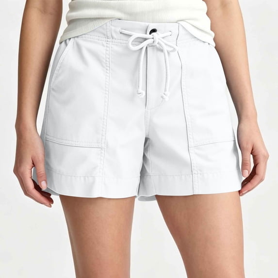 Binmer Women's Lightweight High Waisted Drawstring Shorts with Pockets ,Casual Summer Shorts White,Women's Plus XL