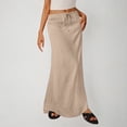 thumbnail image 1 of Binmer Women's Linen Elastic Waist Long Maxi Skirt with Slit ,Solid Color Casual Skirt Khaki,Women's Plus M, 1 of 5