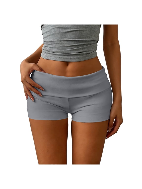 Women’s Low Rise Elastic Waist Shorts,Casual Short Shorts for Summer Gray,Women's Plus M