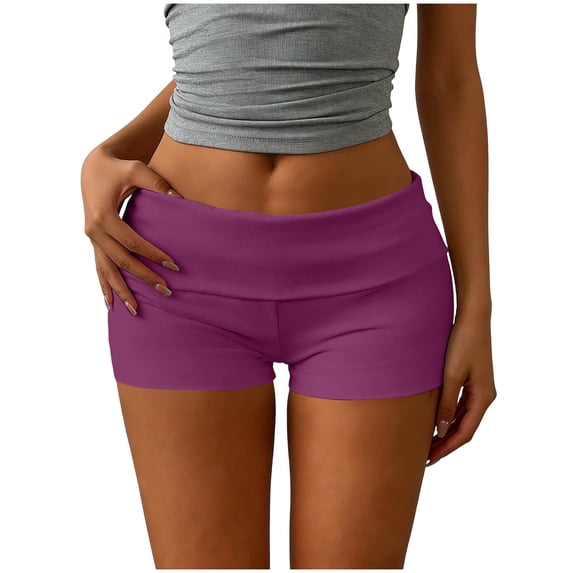 Binmer Women’s Low Rise Elastic Waist Shorts,Casual Short Shorts for Summer Purple,Women's Plus M