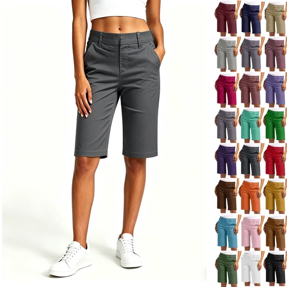Binmer Women’s Mid-Rise Straight Leg Bermuda Chino Shorts, Womens and Women's Dark Gray,Size S-5XL
