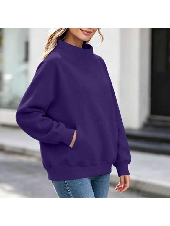 Women’s Mock Neck Sweatshirt Raglan Long Sleeve Oversized Pullover With Kangaroo Pocket,Sizes S-2XL