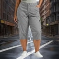 thumbnail image 1 of Binmer Women's Plus Size Solid Color Elastic Waist Cargo Capri Pants with Pockets ,Casual Summer Cropped Trousers Gray,Women's Plus XXL, 1 of 8