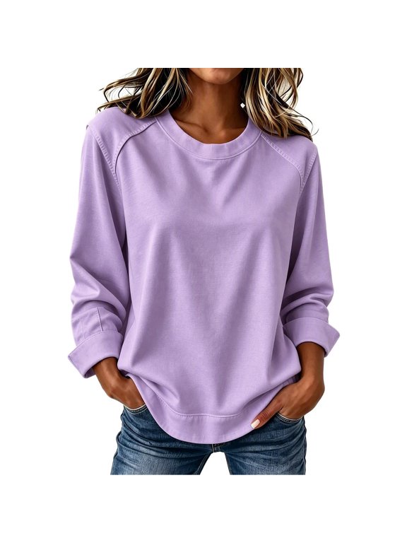 Women’s Raglan Crew Neck Sweatshirt Curved Hem Long Sleeve Loose Pullover,Sizes S-5XL