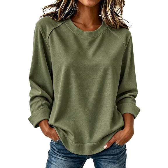 Binmer Women’s Raglan Crew Neck Sweatshirt Curved Hem Long Sleeve Loose Pullover,Sizes S-5XL