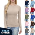 thumbnail image 1 of Binmer Women's Ribbed Crew Neck Tee with Long Sleeve, Womens Slim Undershirts Knit Basic Tops Shirts, Women's Plus Army Green,Size XL, 1 of 8