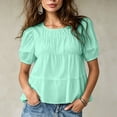 thumbnail image 1 of ClodeEU Women's Round Neck Puff Short Sleeve Babydoll Blouse,Casual Loose Solid Swing Top Green,Women's Plus M, 1 of 5