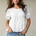 thumbnail image 1 of ClodeEU Women's Round Neck Puff Short Sleeve Babydoll Blouse,Casual Loose Solid Swing Top White,Women's Plus L, 1 of 5