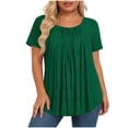 thumbnail image 1 of ClodeEU Women's Round Neck Short Sleeve Pleated Flowy Tunic Top,Casual Loose Curved Hem Blouse Army Green,Women's Plus L, 1 of 6