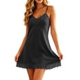thumbnail image 1 of Binmer Women's Satin Spaghetti Strap V Neck Lace Hem Mini Nightgown,Solid Color Sleep Dress ,L, 1 of 7