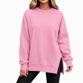 thumbnail image 1 of Binmer Women’s Solid Color Crew Neck Raglan Long Sleeve Sweatshirt, Casual Pullover Top With Side Slit Hem,Sizes S-3XL, 1 of 9