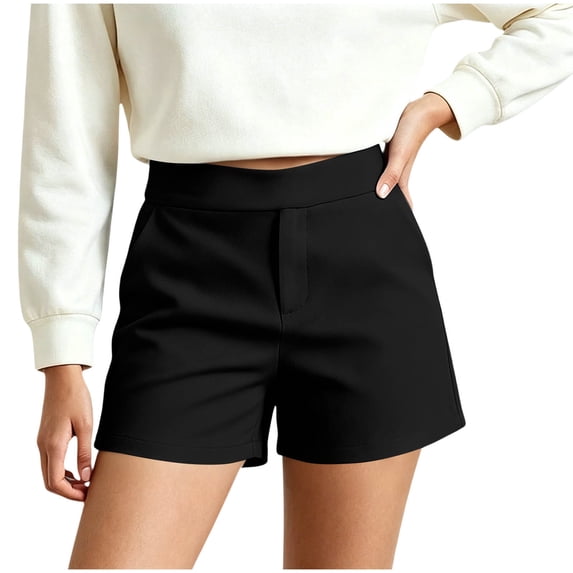 Binmer Women's Solid Color High Waisted Stretch Dress Shorts,Comfortable Casual Summer Short Black,Women's Plus L