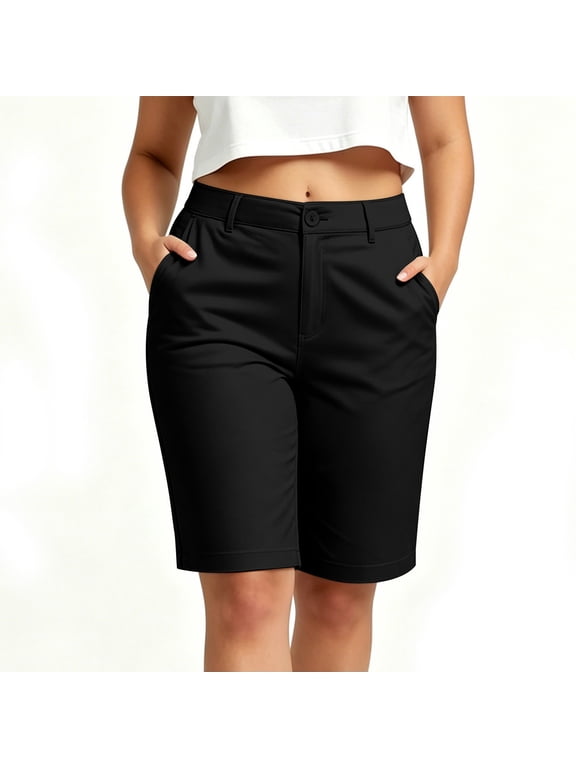 Women's Solid Color Work Dress Shorts with Pockets ,Casual Office Summer Shorts Black,Women's Plus XXL