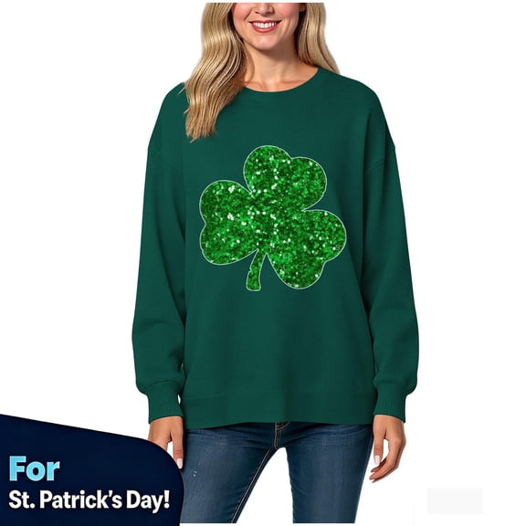 Binmer Women's St. Patrick's Day Sweatshirt,Irish Lucky Shamrock Long Sleeve Crewneck Printed Sweatshirts, Women's Plus Army Green,Size M