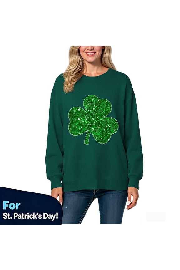 Women's St. Patrick's Day Sweatshirt,Irish Lucky Shamrock Long Sleeve Crewneck Printed Sweatshirts, Women's Plus Army Green,Size M
