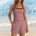 thumbnail image 1 of Binmer Women's Striped 2 Piece Outfit ,Sleeveless Square Neck Cami and Elastic Waist Short ,Soft Sleep Loungewear Outfit Wine,M, 1 of 5