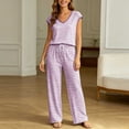 thumbnail image 1 of Binmer Women's Striped 2 Piece Pajama Set ,Cap Sleeve Scoop Neck Top and Wide Leg Long Pants Purple,XL, 1 of 7