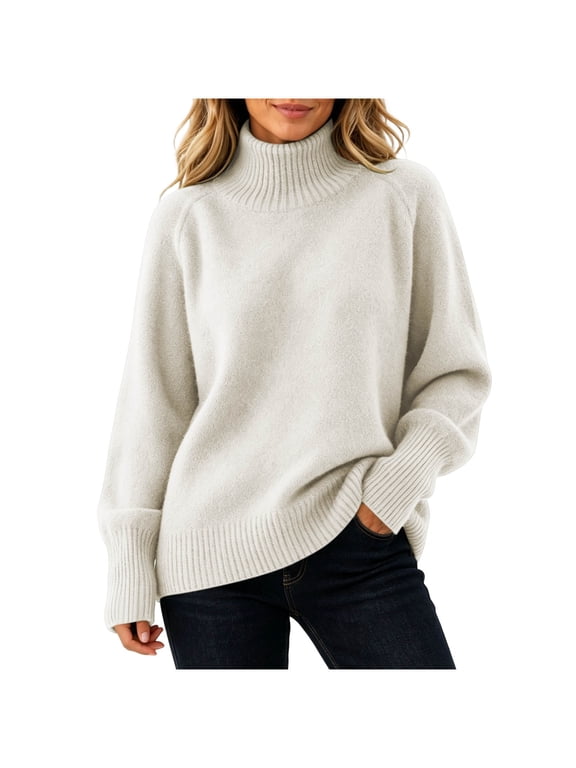 Women’s Turtleneck Sweater Raglan Sleeve Relaxed Pullover Knit Top Fall Winter Casual Sweater,Sizes S-XL