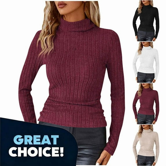 Binmer Women's Turtleneck Tops with Long Sleeve, Lightweight Womens Basis Pullover Undershirts Sweatshirts,Women's Plus Wine,Size L