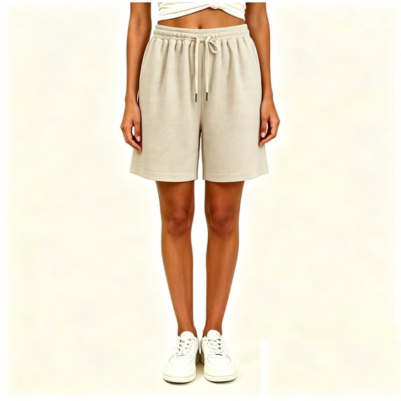 Binmer Women’s Waffle Knit Drawstring Loungewear Shorts with Pockets, Womens and Women's Beige,Size M-5XL