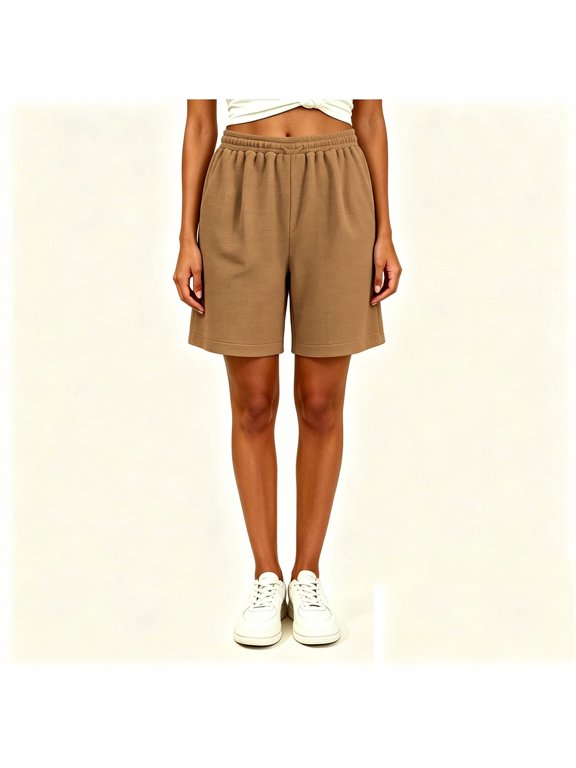 Women’s Waffle Knit Drawstring Loungewear Shorts with Pockets, Womens and Women's Coffee,Size M-5XL