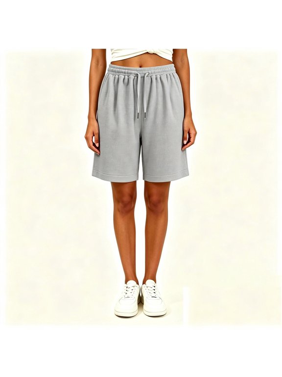 Women’s Waffle Knit Drawstring Loungewear Shorts with Pockets, Womens and Women's Gray,Size M-5XL