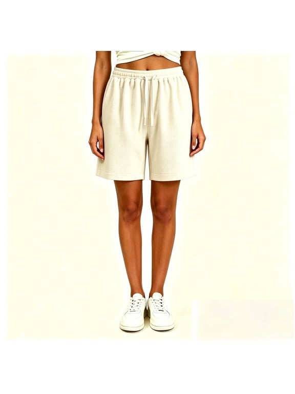 Women’s Waffle Knit Drawstring Loungewear Shorts with Pockets, Womens and Women's White,Size M-5XL