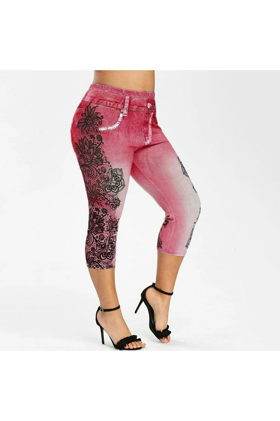 Womens Capris Plus Size with Pockets Women's Fashion Panel Leggings Summer Capris Leggings Yoga Pants