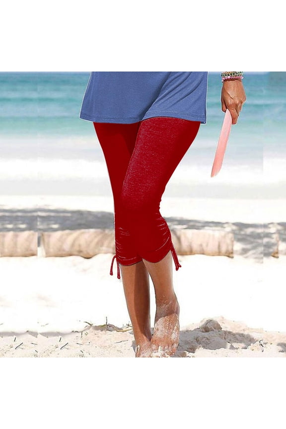 Womens Capris Plus Size with Pockets Women's Summer Casual Drawstring Solid Cropped Pants